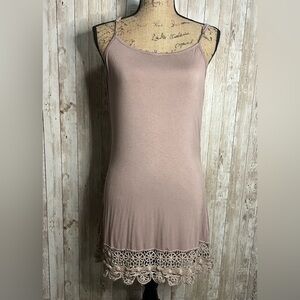 Michael Farrell Tan Crochet Trim Long Tank